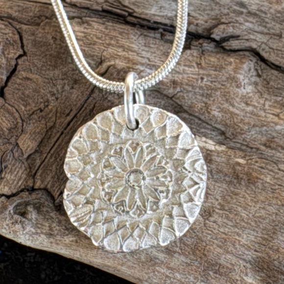 Boho Mandala Pendant Necklace – Handmade, Sterling Silver Chain, Zen Style - Picture 3 of 6